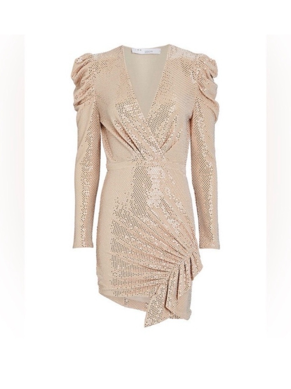 LOULOU IRO Metallic Blush Rose Gold Stretch Sequin Ruched Cocktail Dress sz 44